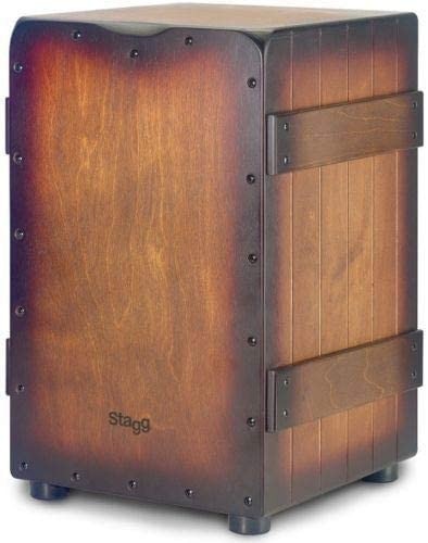 Stagg CAJ-CRATE-SBB Medium Size Birch Cajon – Sunburst Brown Finish – Birch Ply – Vintage Crate Design – Anti Skid Rubber Feet